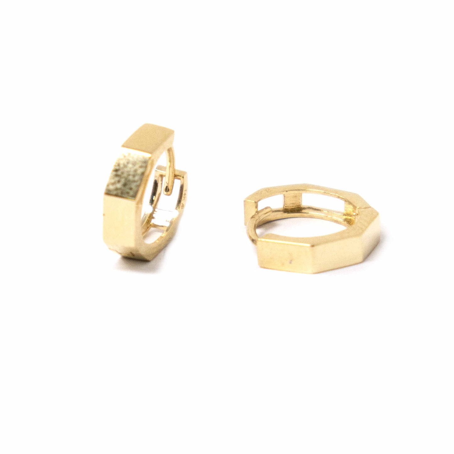 14K Yellow Gold Octagonal Huggie Earrings