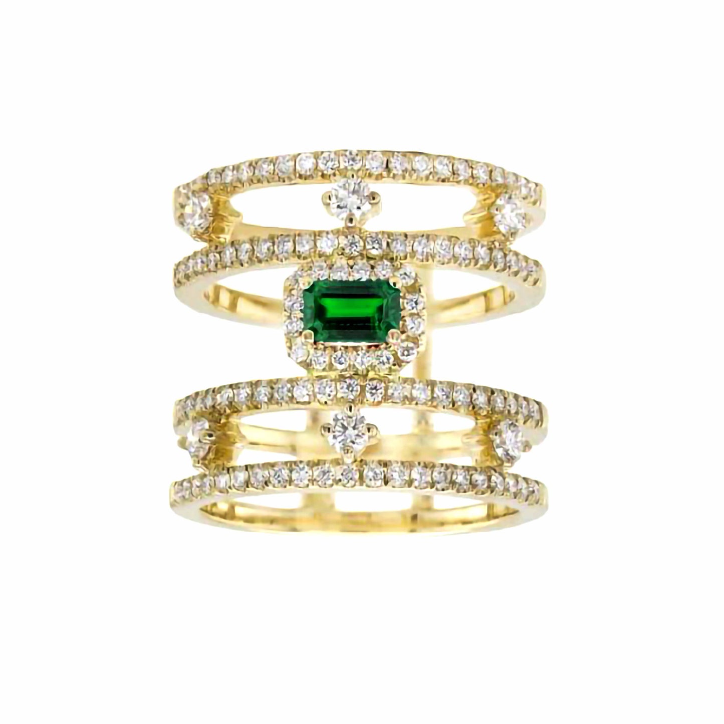 18K Yellow Gold, Diamond and Emerald Estate Ring