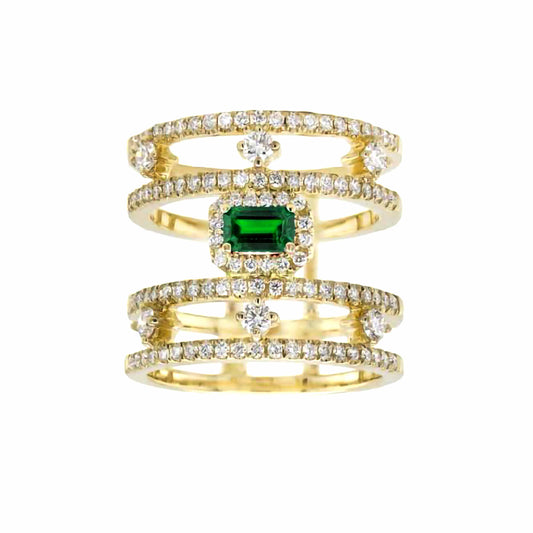 18K Yellow Gold, Diamond and Emerald Estate Ring