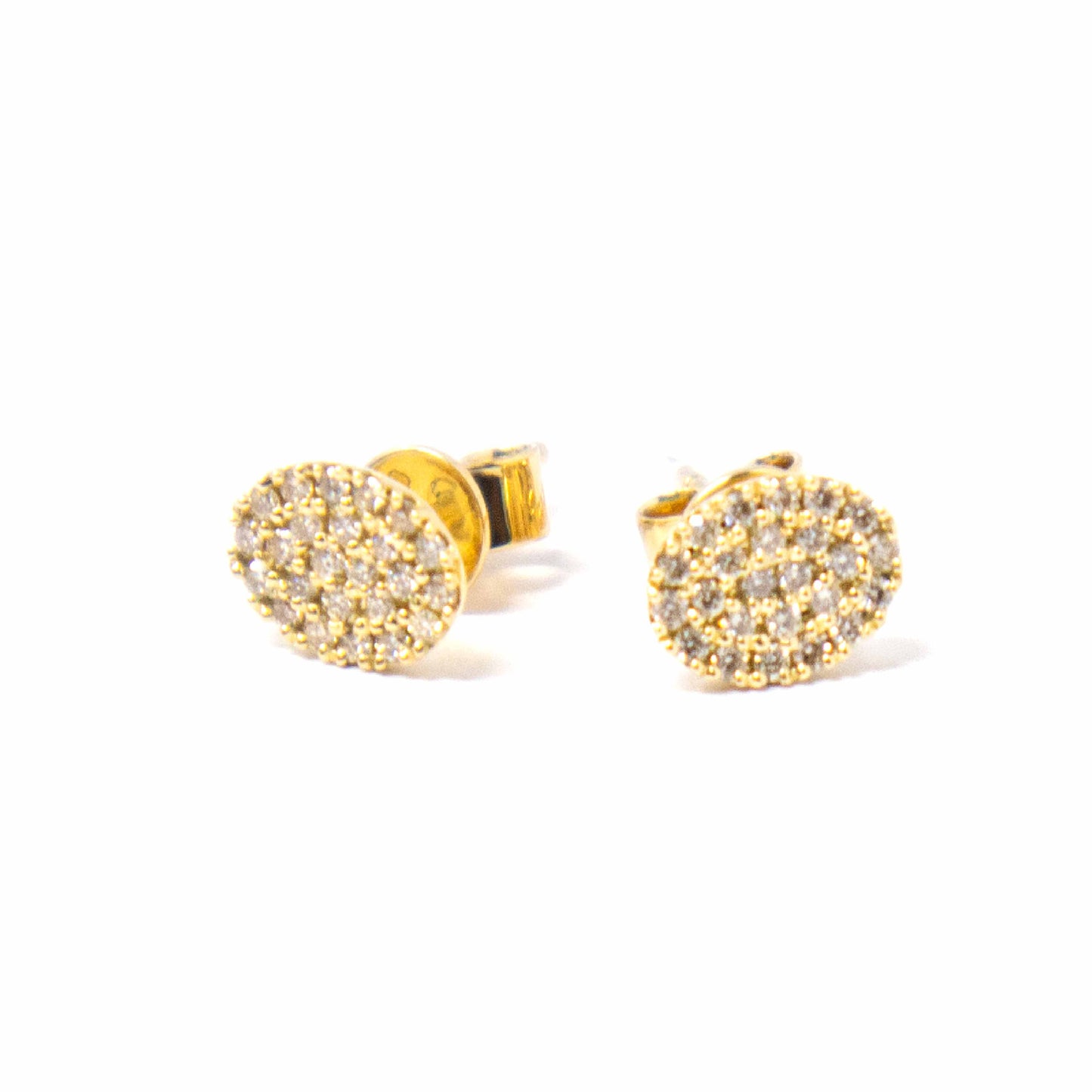 14K Yellow Gold Oval Flats Diamond Earrings