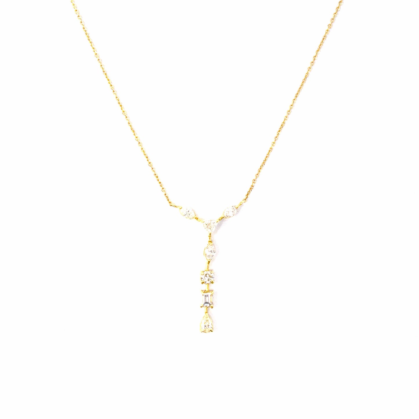 18K Yellow Gold Drop Y Shape Diamond Pendant Necklace