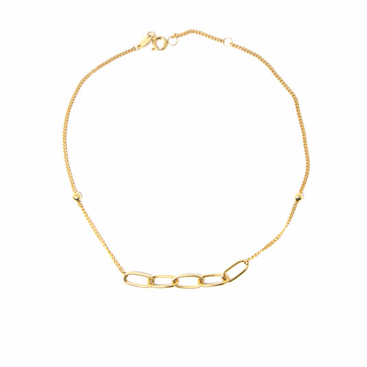 14K Yellow Gold Semi Paperclip Anklet