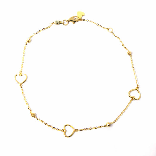 14K Yellow Gold Open Hearts Anklet