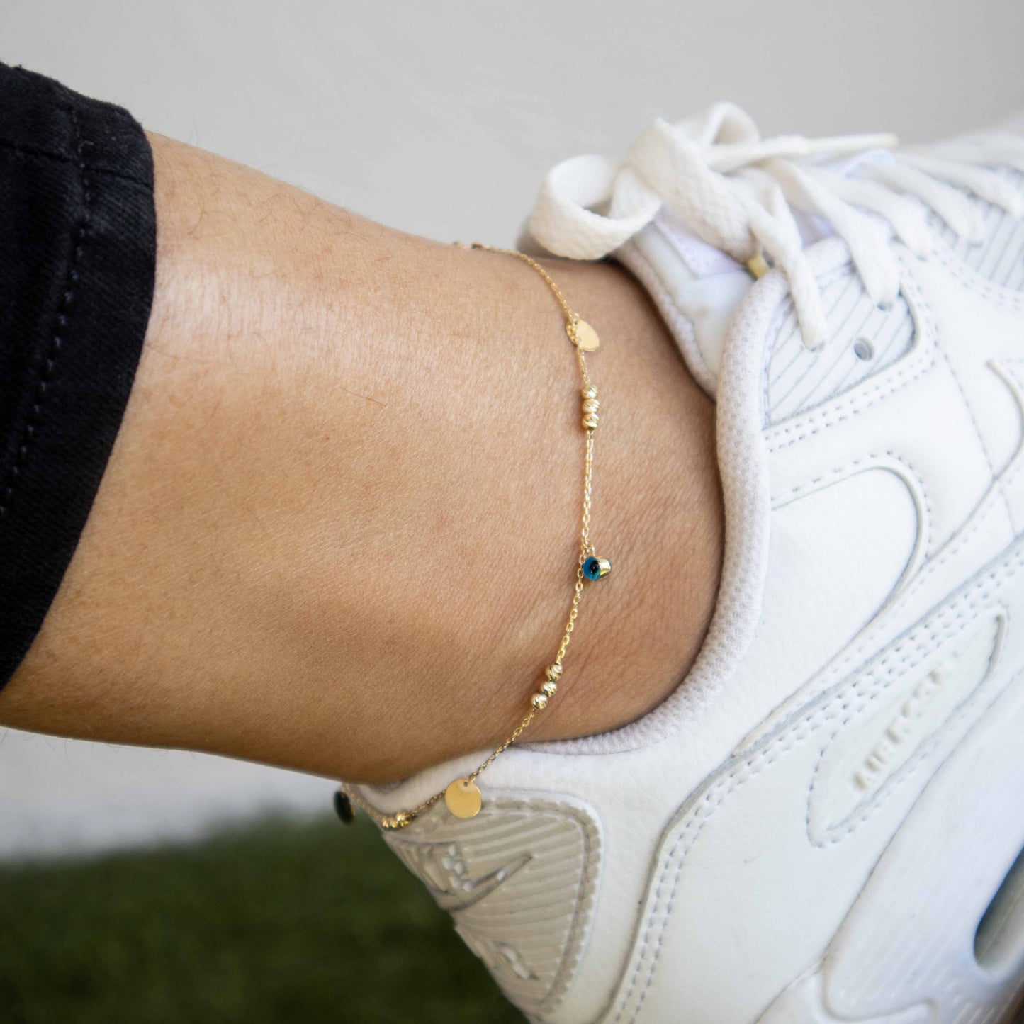 14K Yellow Gold Circles & Evil Eye Anklet