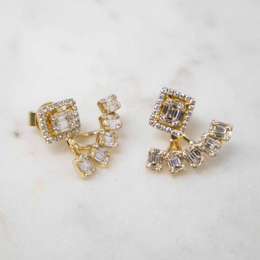 18K Yellow Gold Stud Climber Diamond Earrings