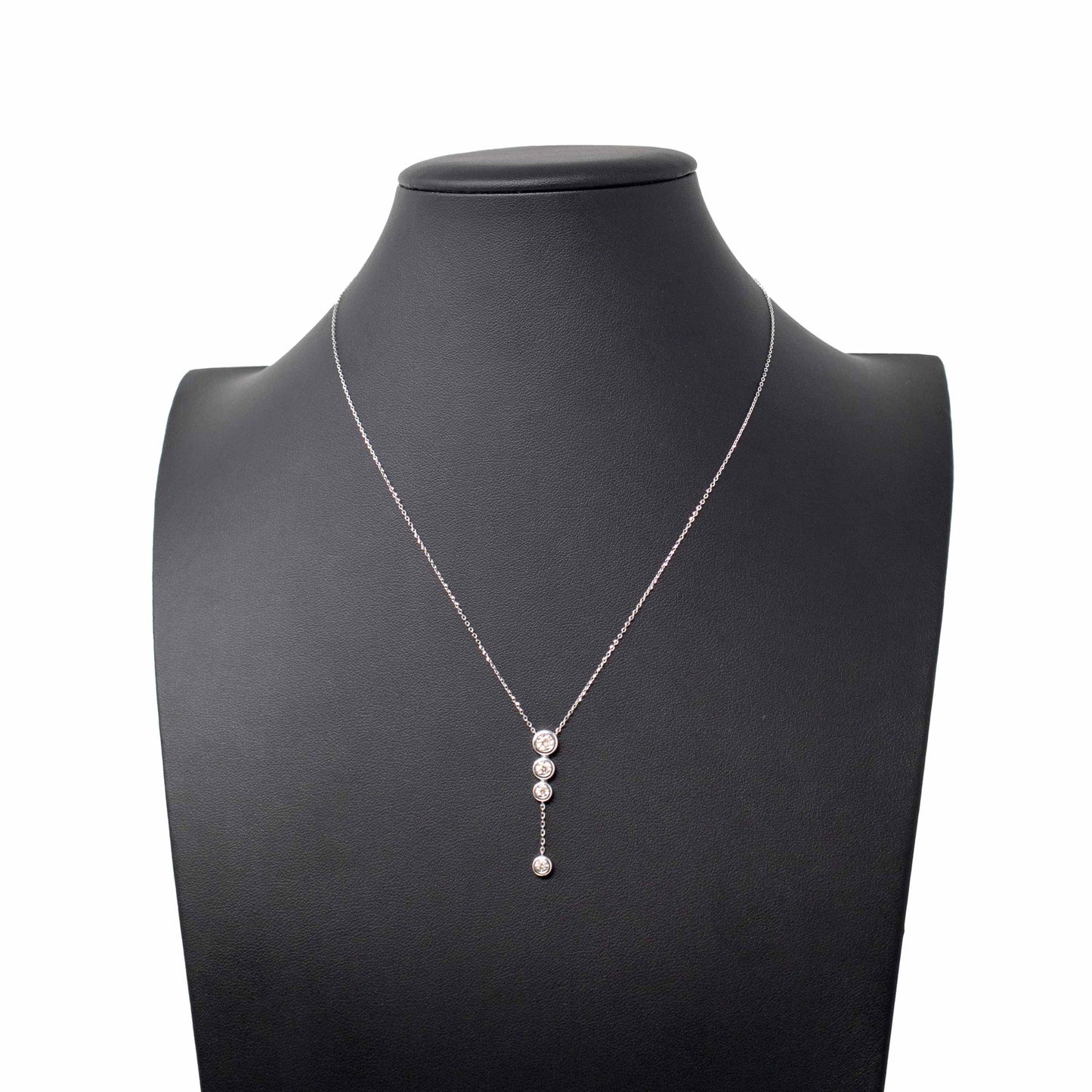 14K White Gold Lariat Circle Drop Diamond Necklace