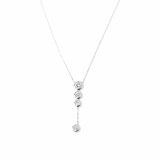 14K White Gold Lariat Circle Drop Diamond Necklace