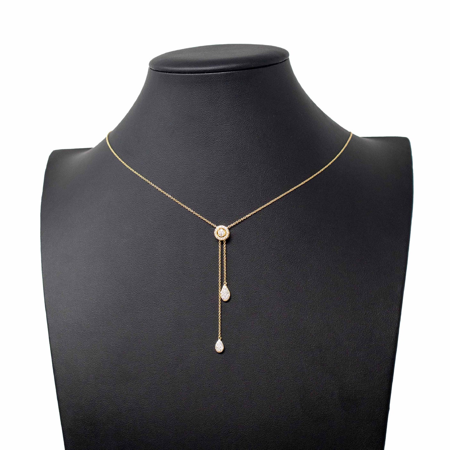 18K Yellow Gold Round Drop Diamond Necklace