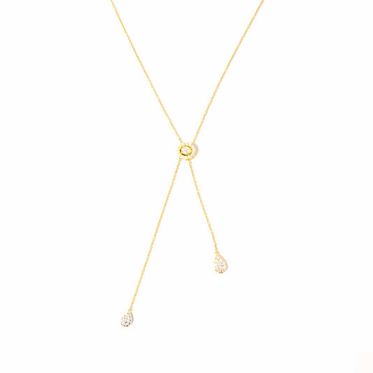 18K Yellow Gold Round Drop Diamond Necklace