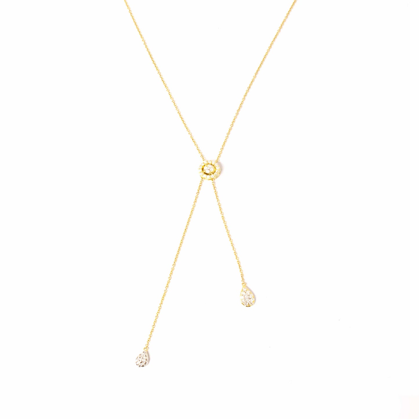 18K Yellow Gold Diamond Circle Lariat Drop Necklace