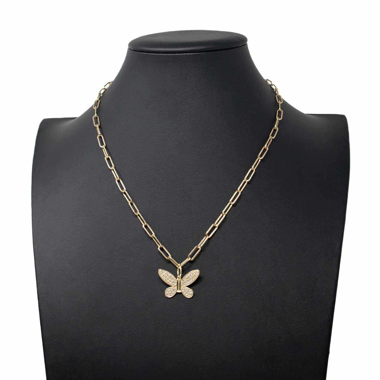 14K Yellow Gold Diamond Butterfly Pendant