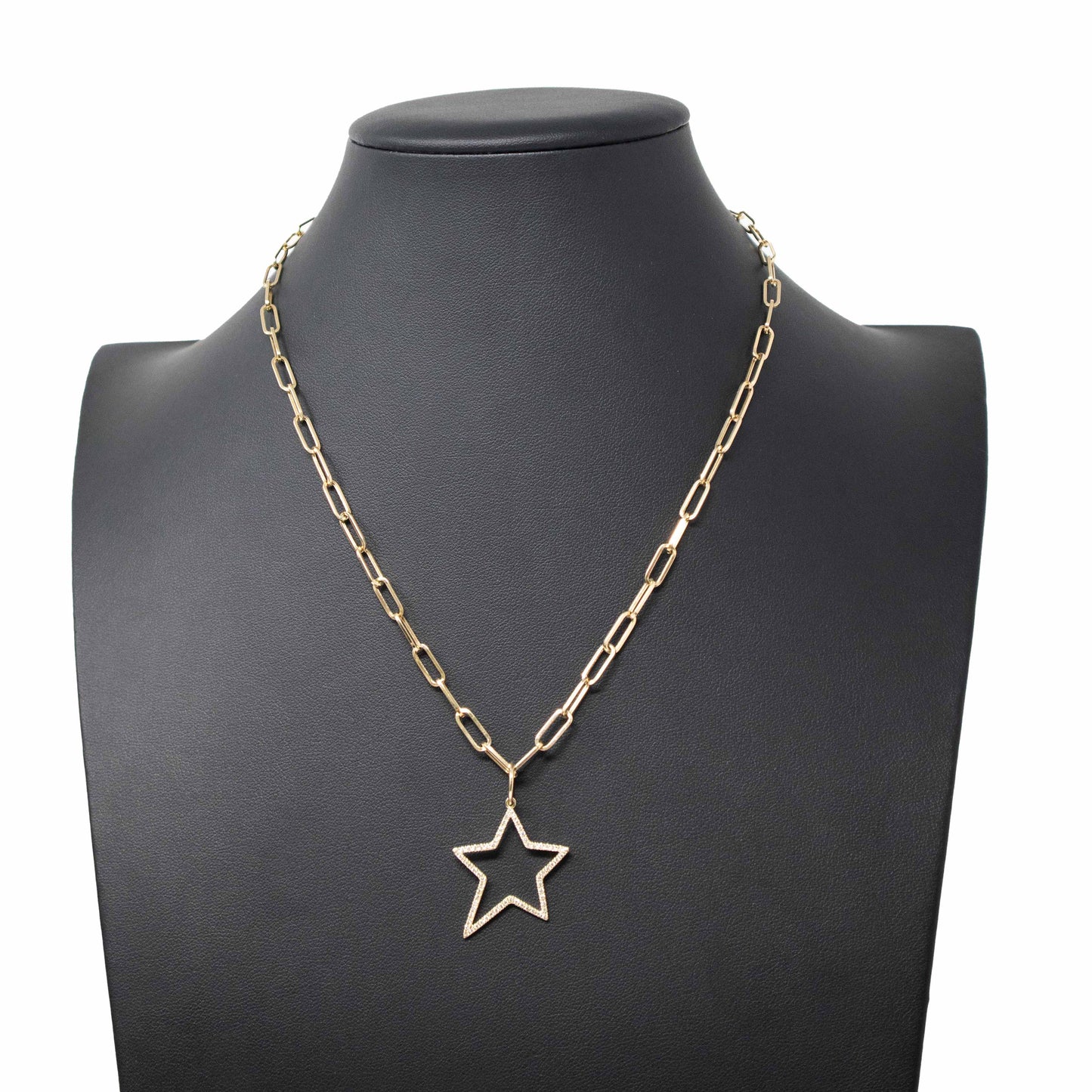 14K Yellow Gold Open Star Diamond Pendant