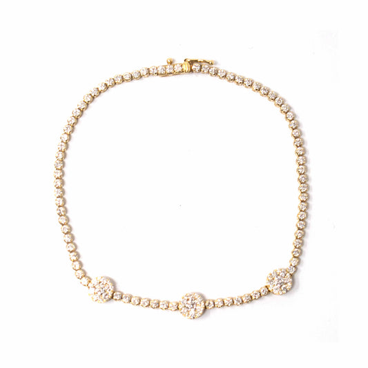 14K Yellow Gold Diamond Tennis Bracelets With 3 Clusters