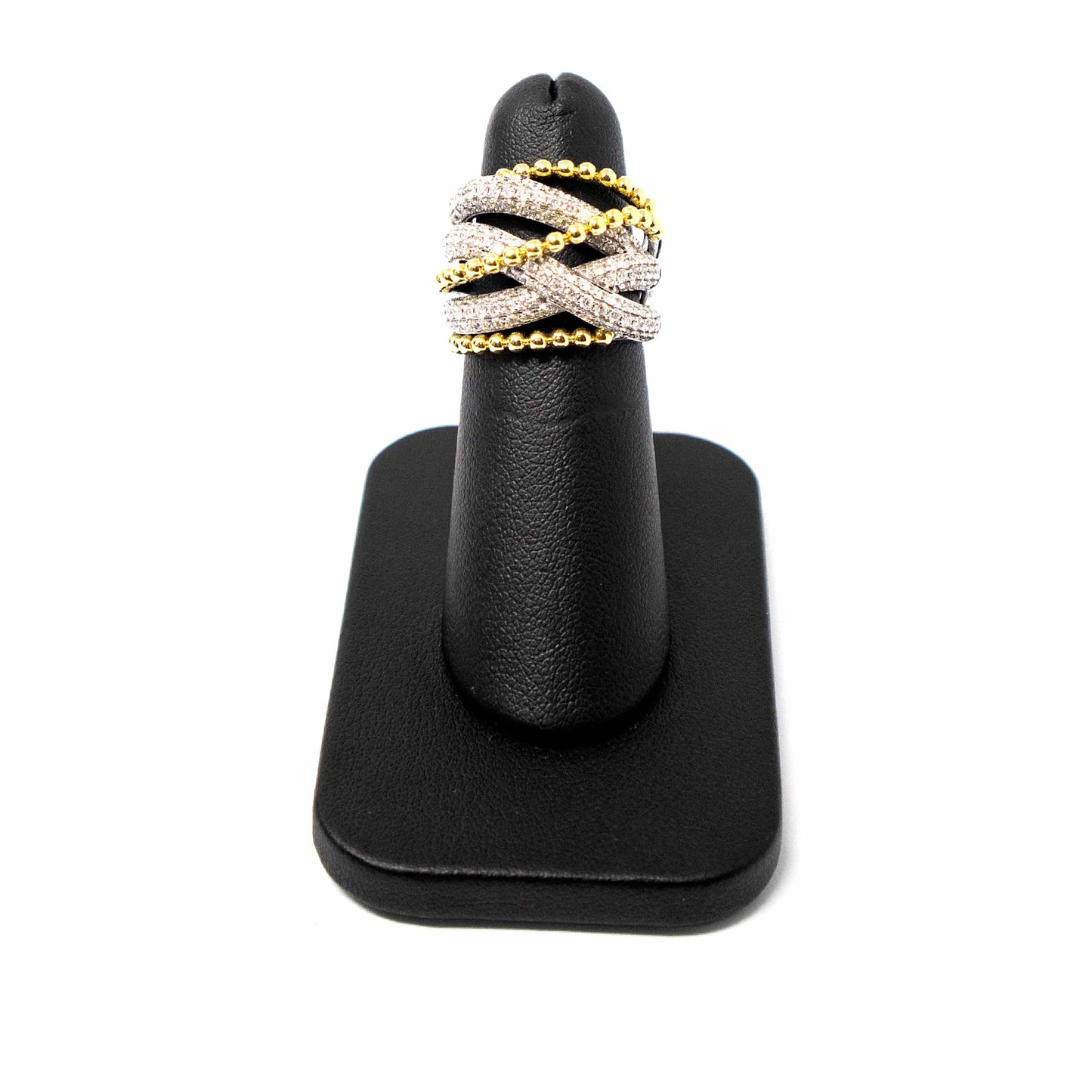 18K Yellow Gold Beaded and Diamond Layered Ring