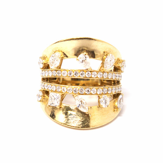 14K Yellow Gold and Diamond Ring Cocktail Ring