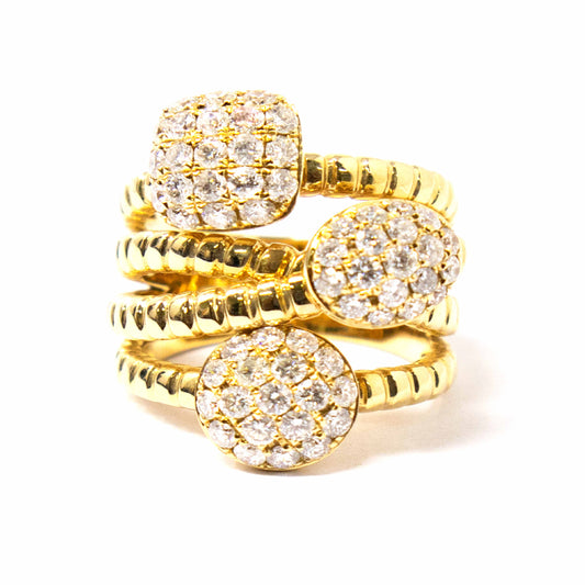 14K Yellow Gold Diamond Pave Beaded Band Ring