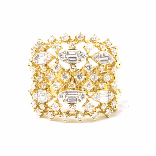 18K Yellow Gold and Diamond Mesh Ring