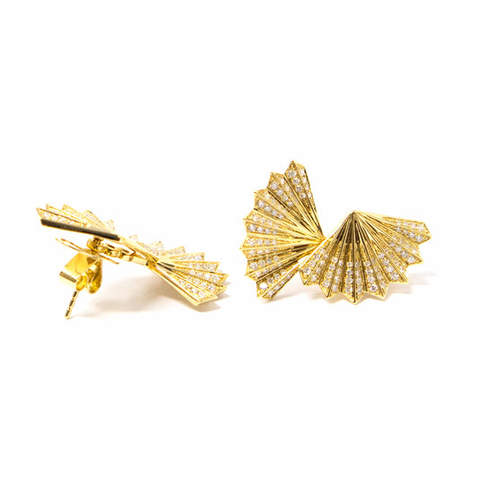 18K Yellow Gold Double Fan Diamond Earrings