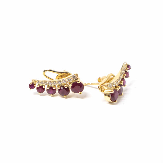 14K Yellow Gold Ruby Diamond Ear Climber Earrings