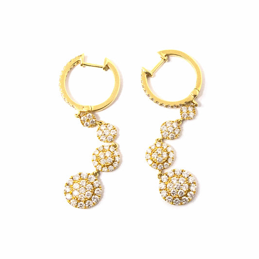 18K Yellow Gold 4 Ball Dangling Diamond Earrings