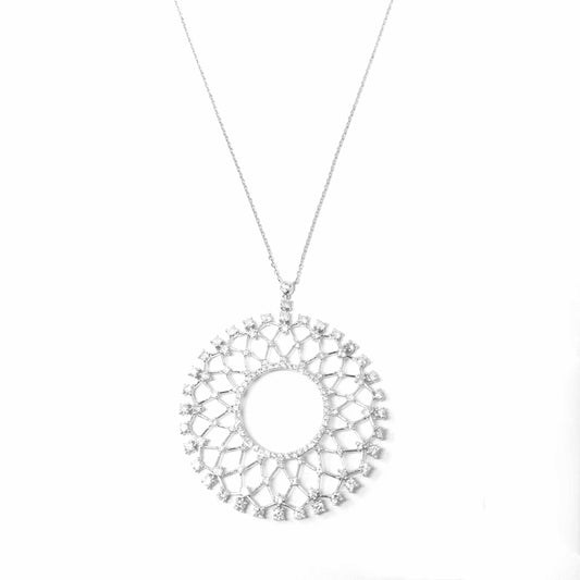 14K White Gold Diamond Circle Pendant Necklace