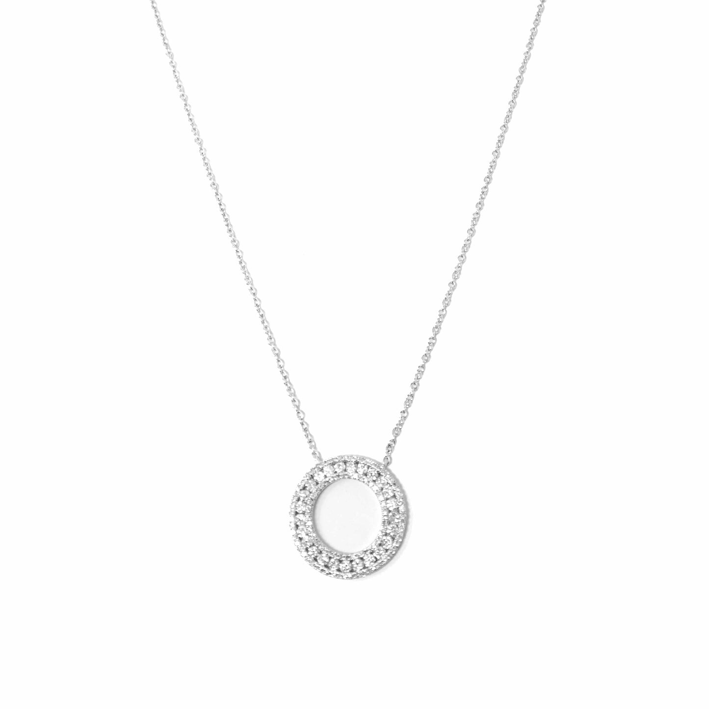 14K White Gold Open Circle Diamond Pendant Necklace