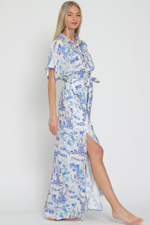 Aakaa Dolman Sleeve Button Down Belted Maxi Dress