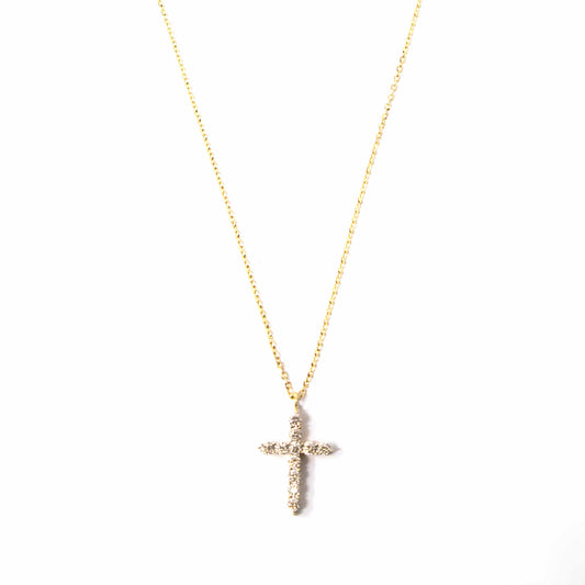 14K Yellow Gold Diamond Cross Necklace