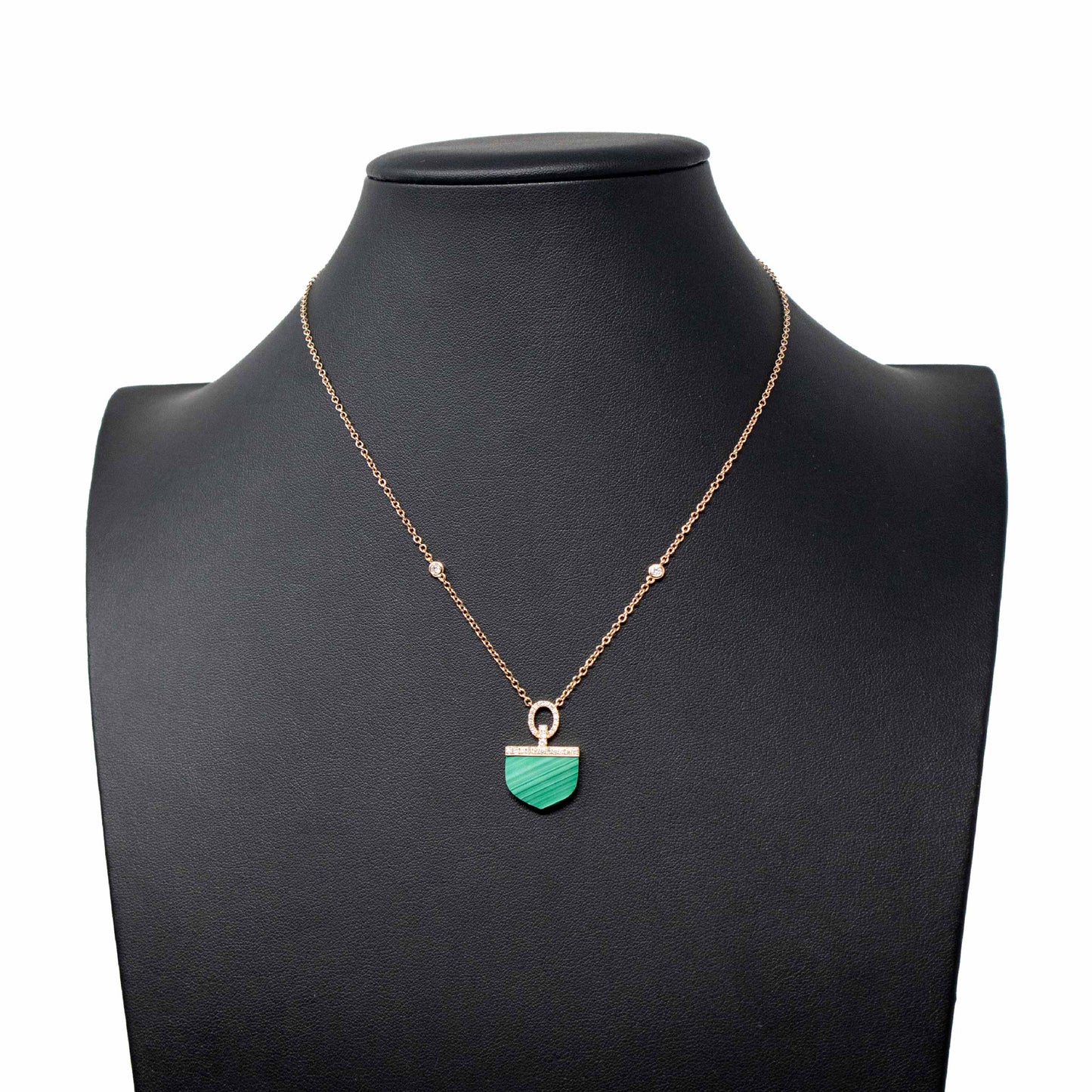 18K Rose Gold Diamond and Malachite Diamond Necklace