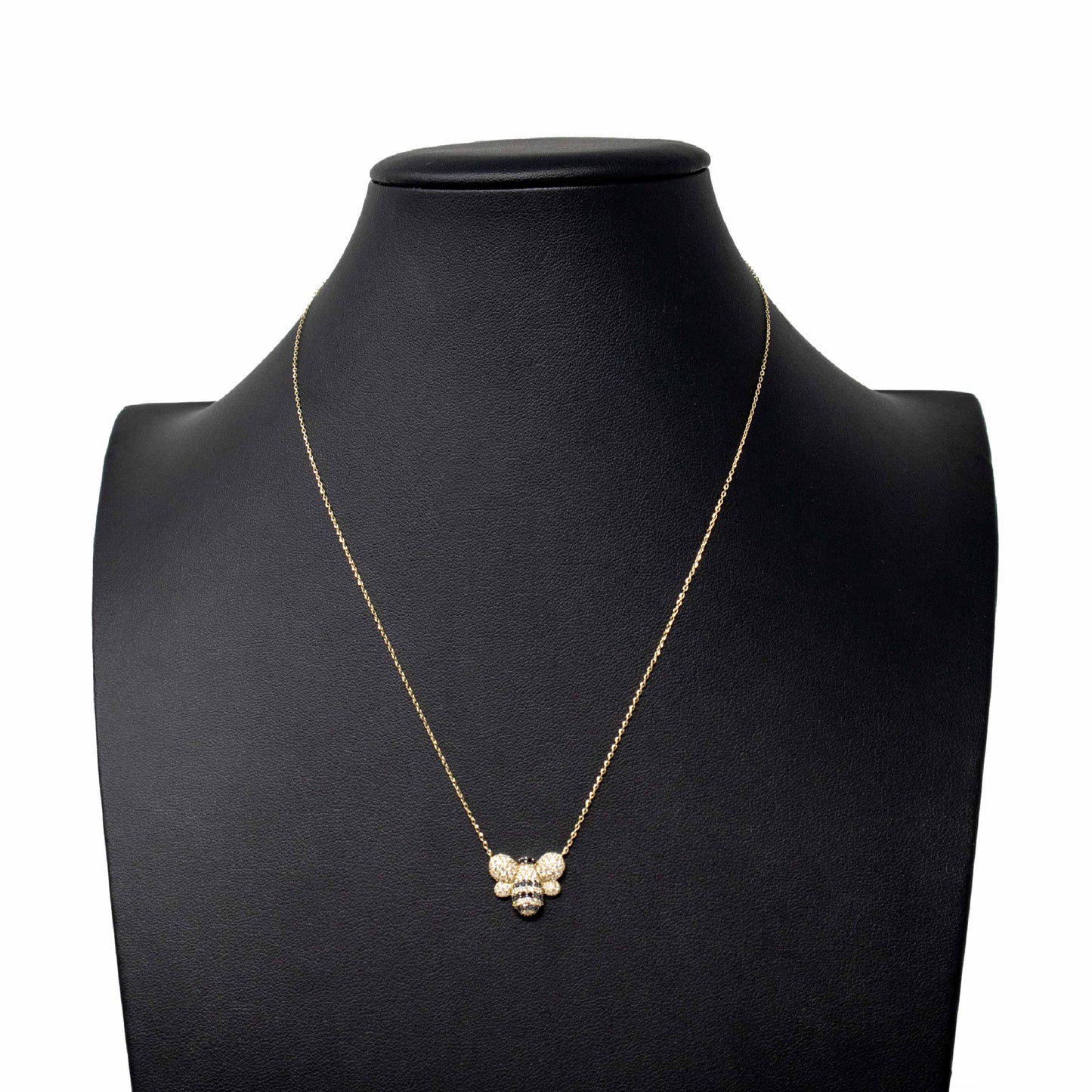 14K Yellow Gold Bumble Bee Diamond Pendant Necklace