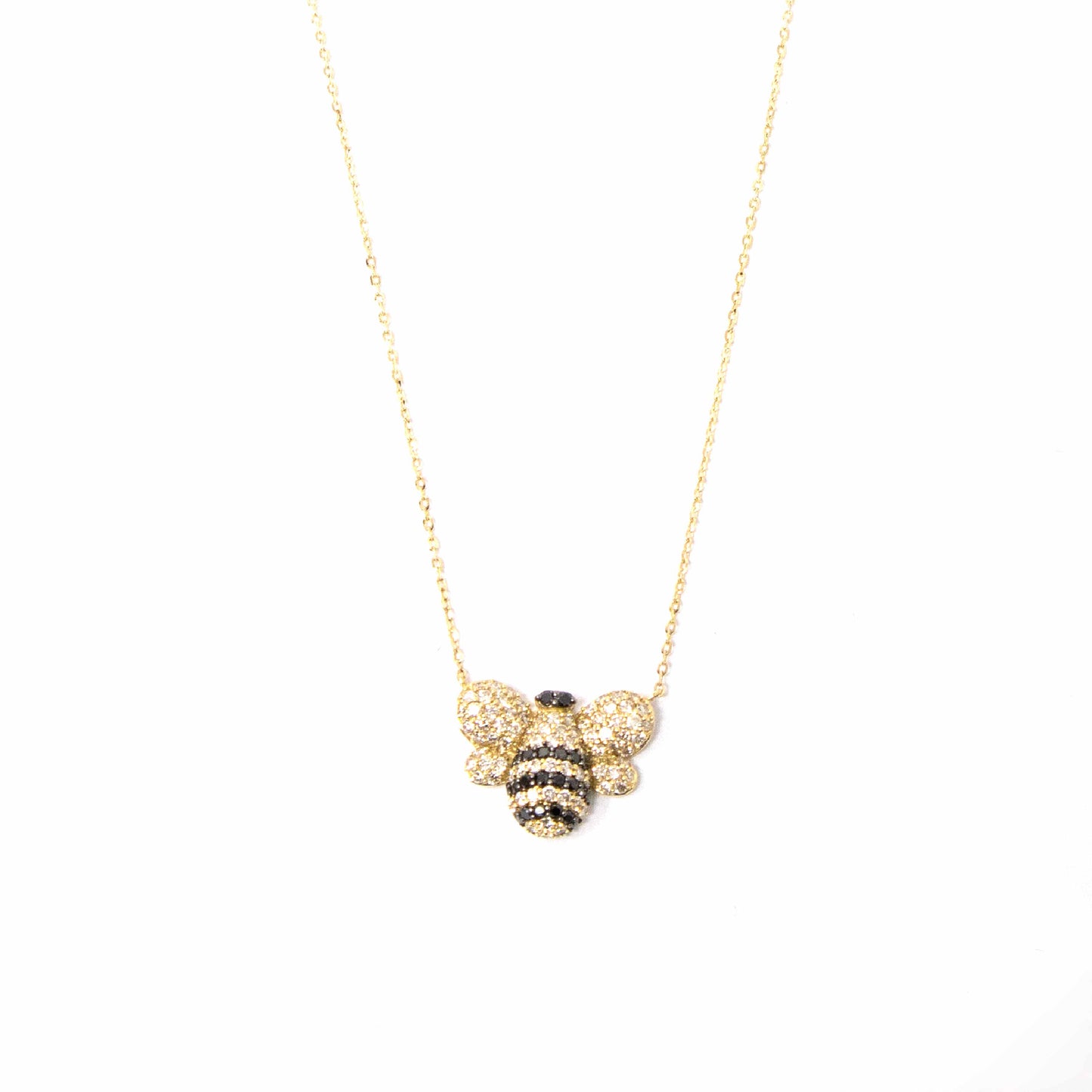 14K Yellow Gold Bumble Bee Diamond Pendant Necklace