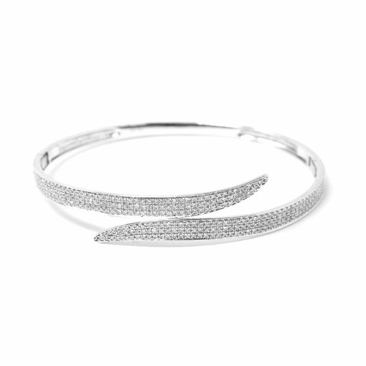 18k White Gold Cross Over Diamond Bangle