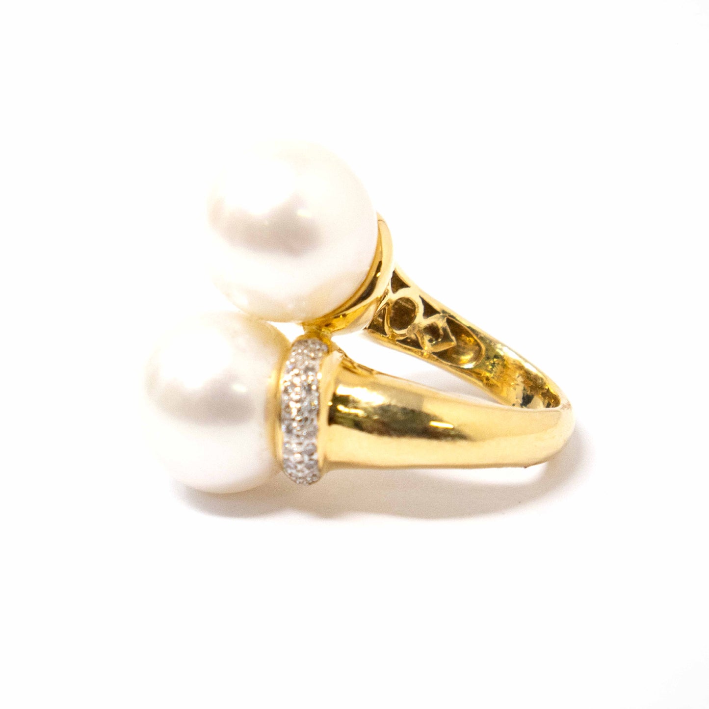 18K Yellow Gold Pearl and Diamond Estate Ring