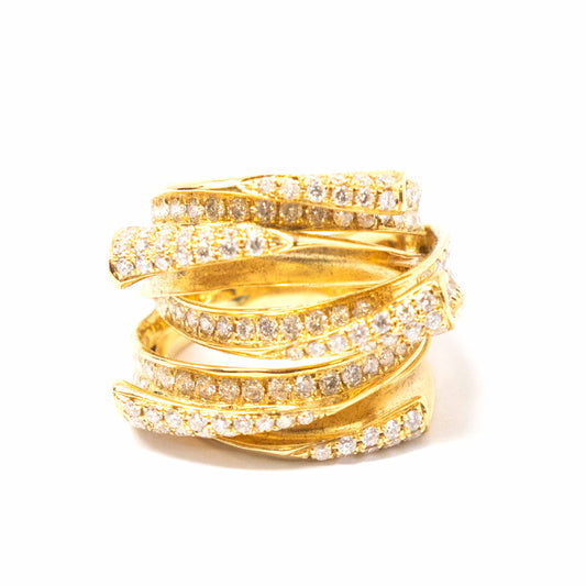 18K Yellow Gold Layered Diamond Overlap Ring