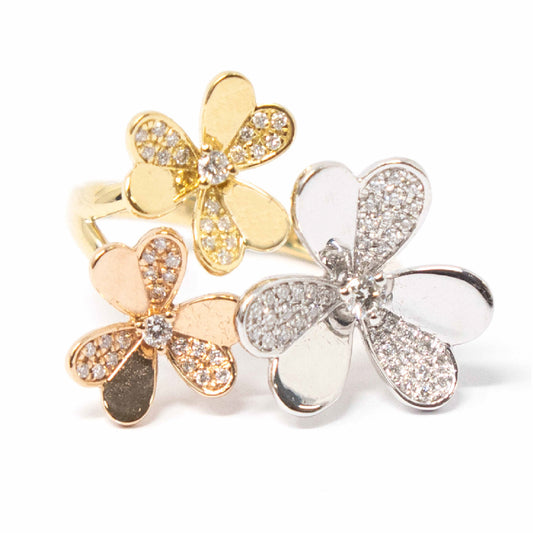 18K Tri-Color Gold Flower Ring