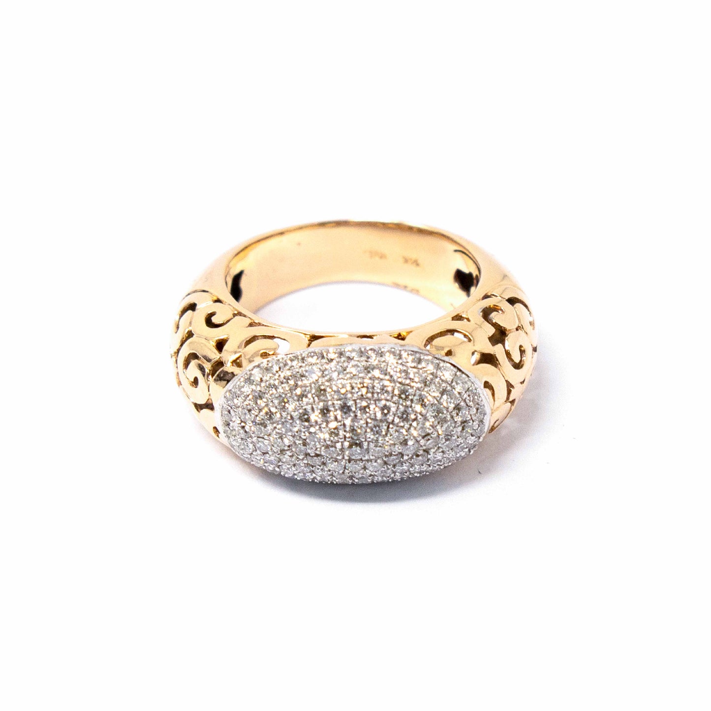 14K Rose Gold Dome Ring with Pave Diamonds