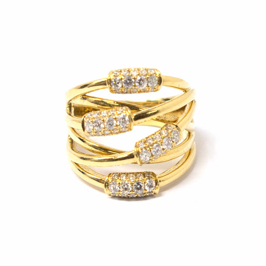 18K Yellow Gold and Diamond 5 Band Ring