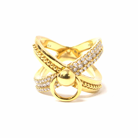 18K Yellow Gold and Diamond Door Knocker Ring