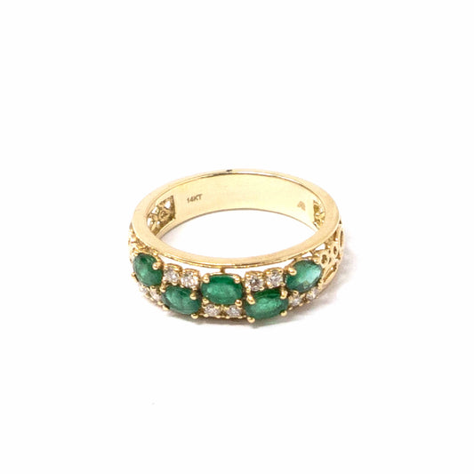 14K Yellow Gold Emerald and Diamond Ring