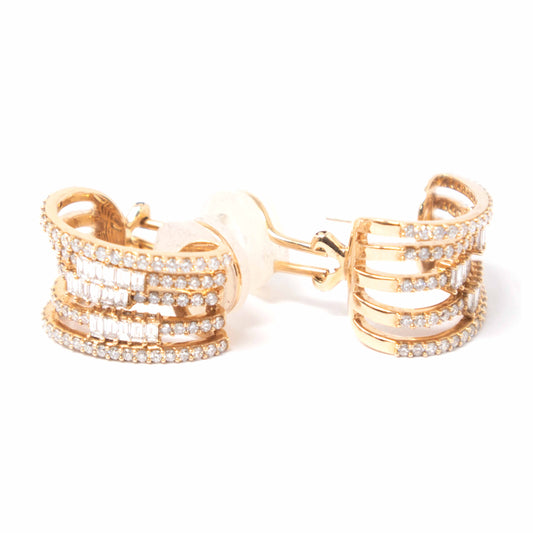 18K Pink Gold Design Huggies Diamond Earrings