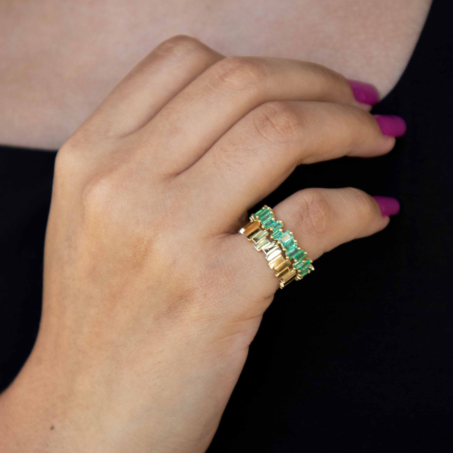 18K Yellow Gold Emerald Diamond Crown Ring