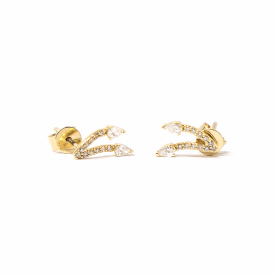 14K Yellow Gold Diamond Branch like Ear Climber Earrings