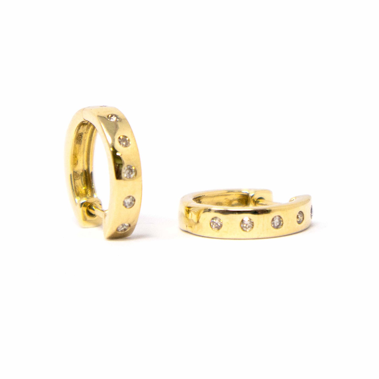 14K Yellow Gold Hoop Earrings with Round Embedded Diamonds