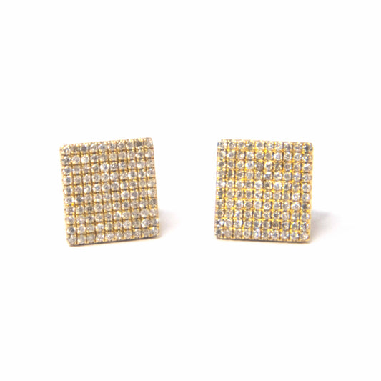 14K Yellow Gold Square Diamond Pavé Earrings