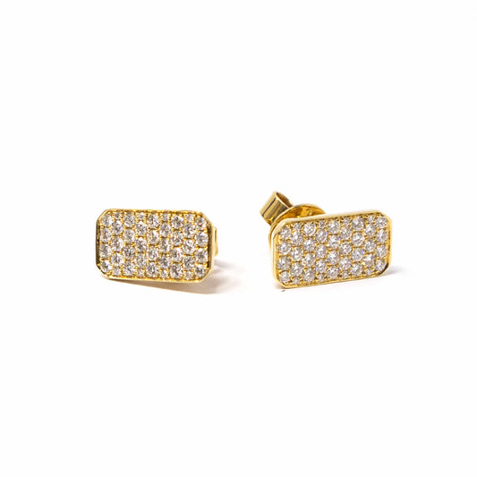 18K Yellow Gold Rectangular Diamond Earrings