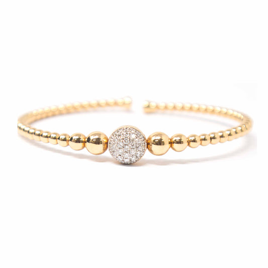 18K Rose Gold Solid Diamond Pave Ball Bangle Cuff