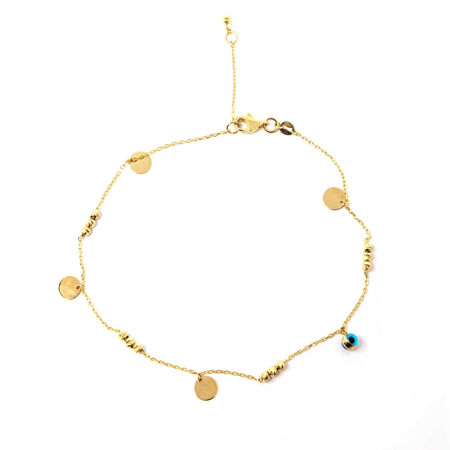 14K Yellow Gold Circles & Evil Eye Anklet