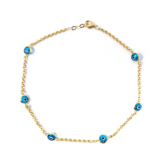 14K Yellow Gold Evil Eye Anklet