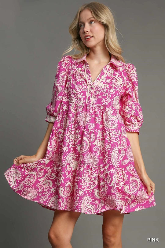 Umgee Two Tone Paisley Print Summer Dress