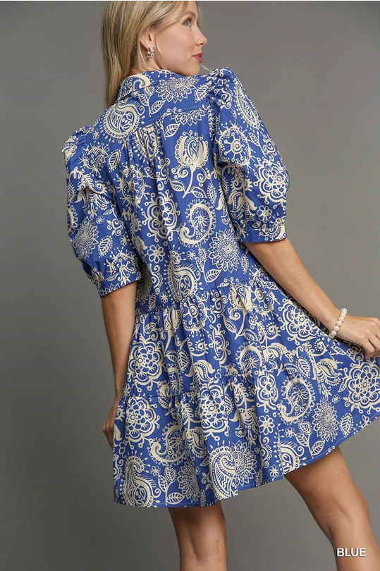 Umgee Two Tone Paisley Print Summer Dress